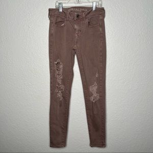 American Eagle Super Stretch X Hi Rise Jegging Womens 4 Jeans Pink Distressed
